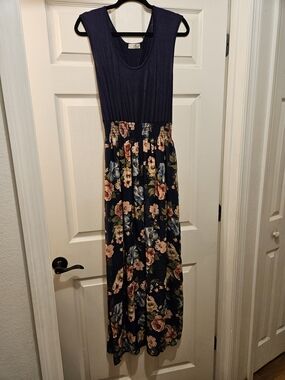 Navy Floral Sleeveless Maxi Dress by Rebellious Dreamer
